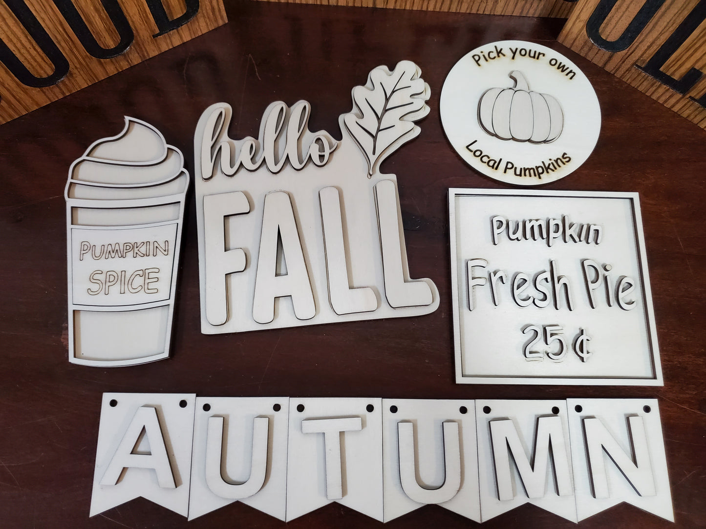 5 Piece Wood Tiered Tray Set - Fall