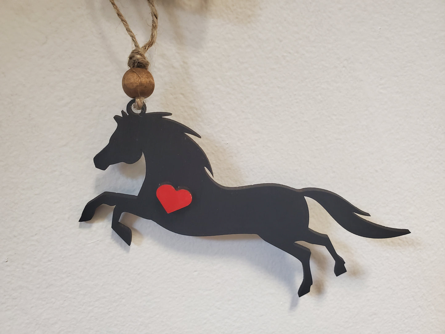 Laser cut hand painted wood running horse ornament or car charm