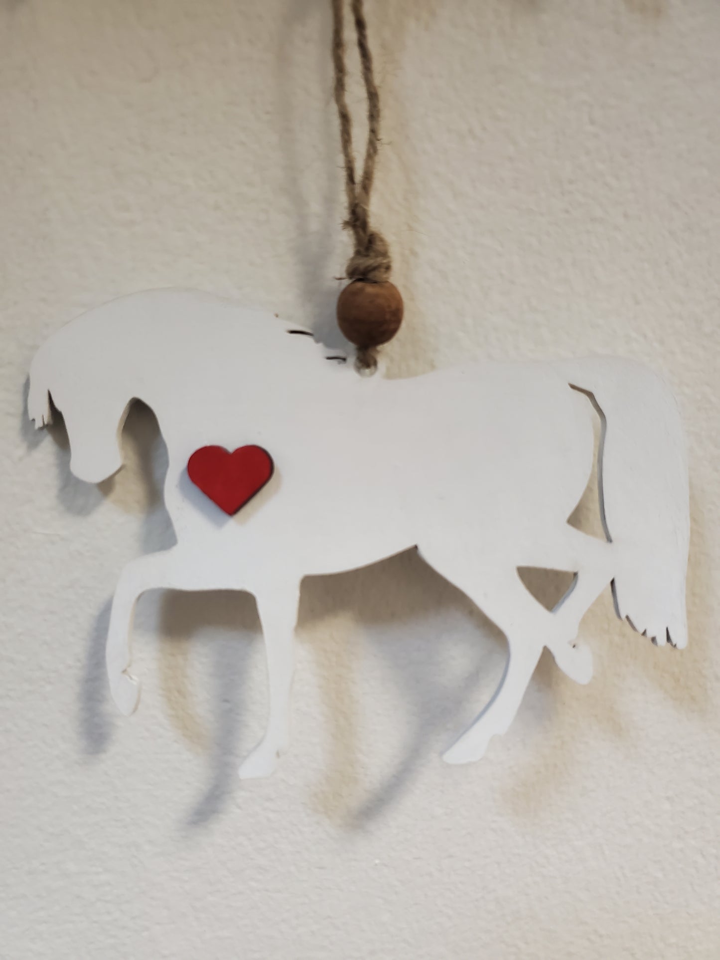Laser cut hand painted wood trotting horse ornament or car charm