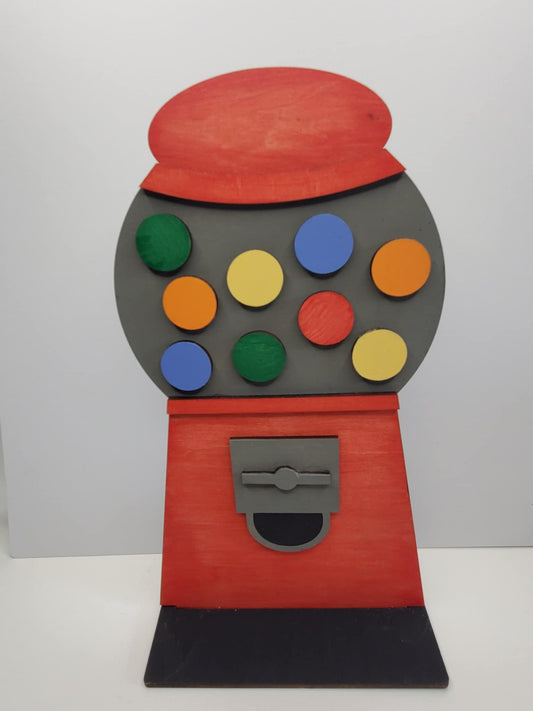Laser cut wood gumball machine decoration hand painted