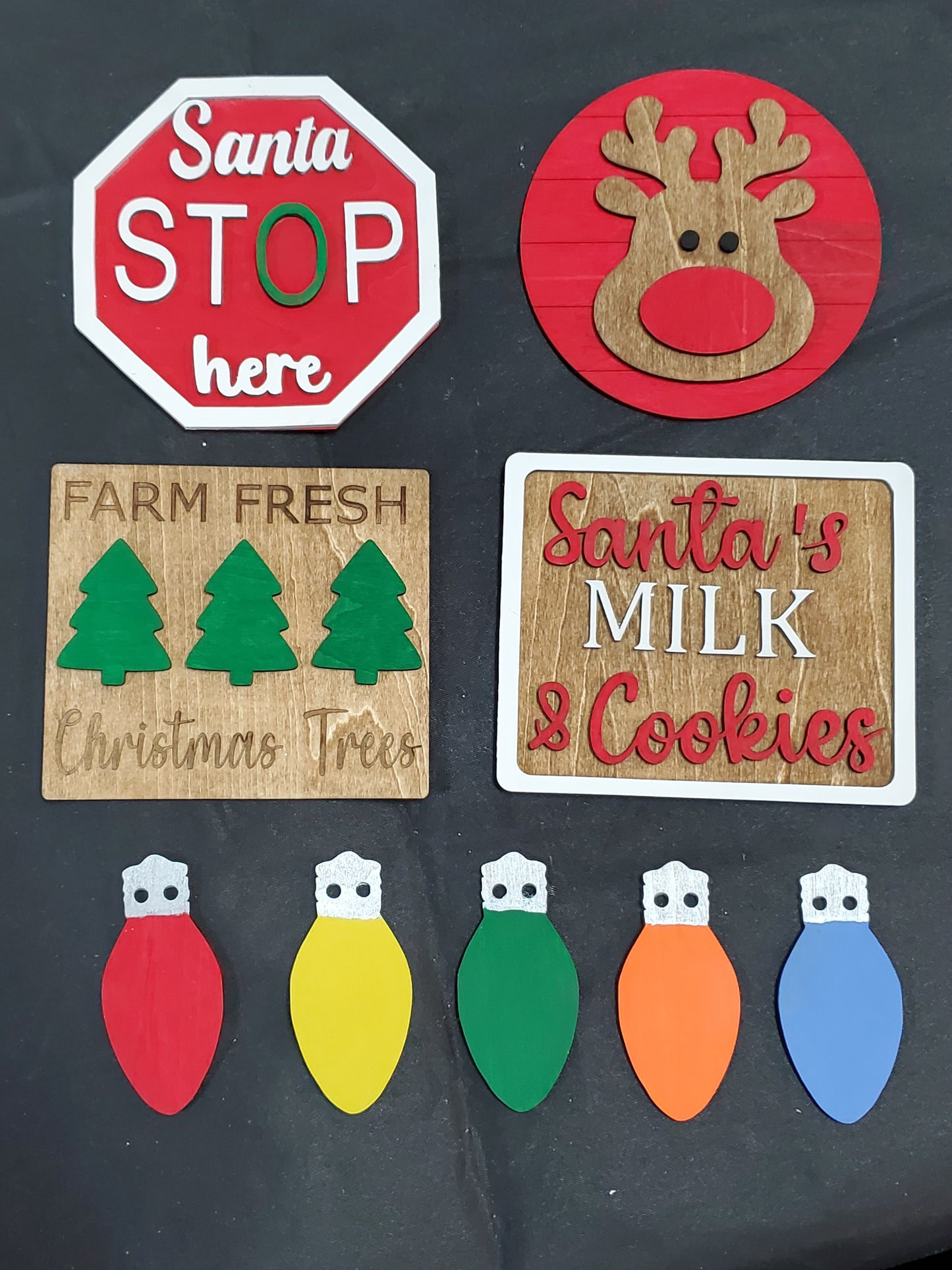 5 Piece Wood Tiered Tray Set - Christmas