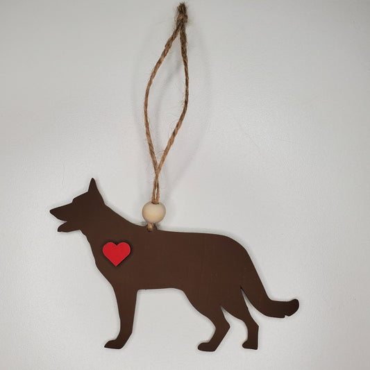 Laser cut hand painted wood German Shepherd dog ornament or car charm. Ready to hang, display or give as a gift.