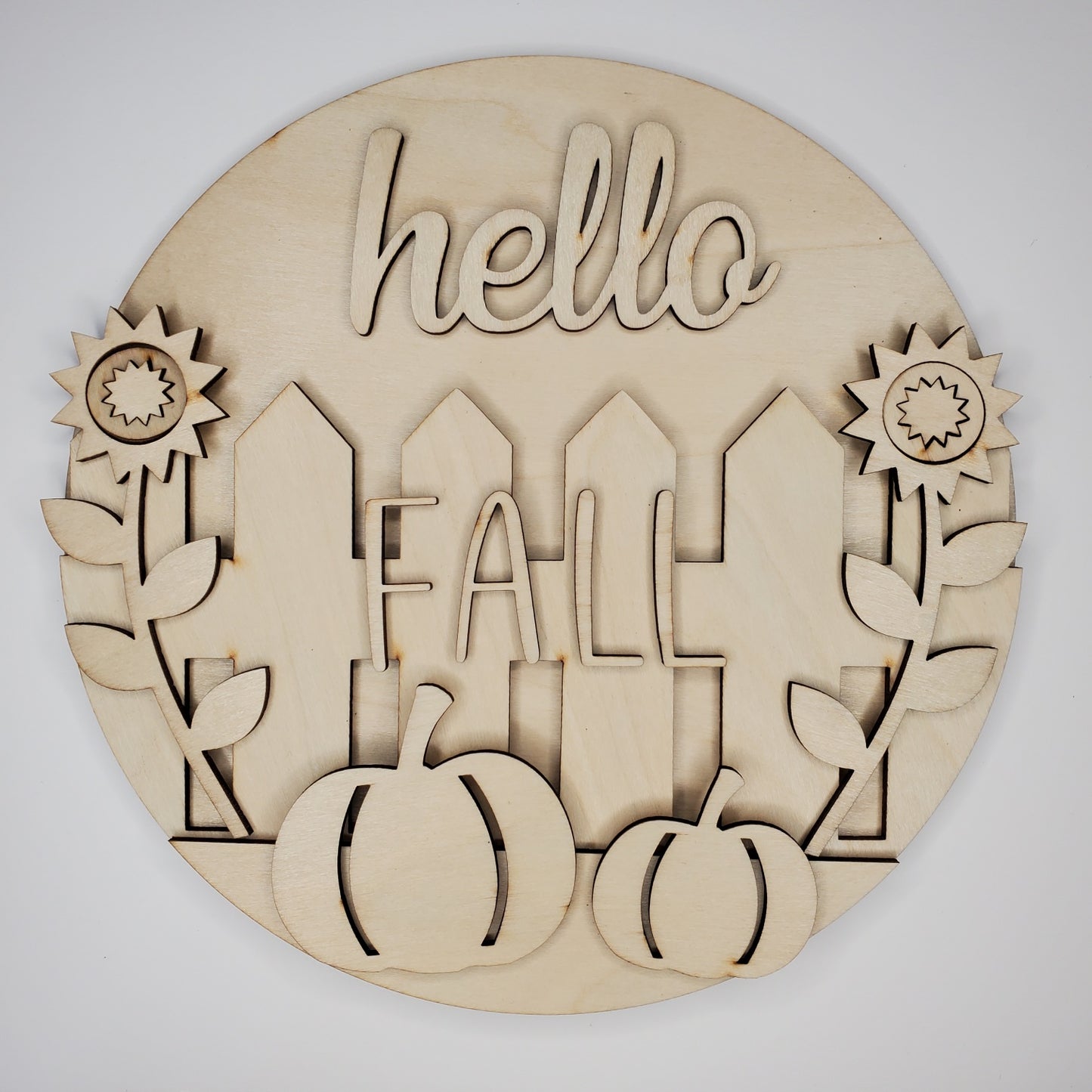 Round Door Hanger - Hello Fall Picket Fence
