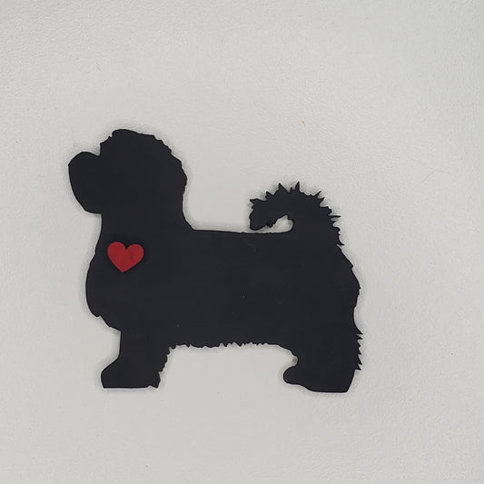 Laser cut wood hand painted Maltese , tricorn black dog magnet. Ready to display or gift.