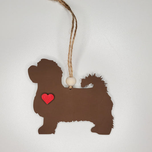 Laser cut hand painted wood Maltese dog ornament or car charm. Ready to be hung, displayed or gift.