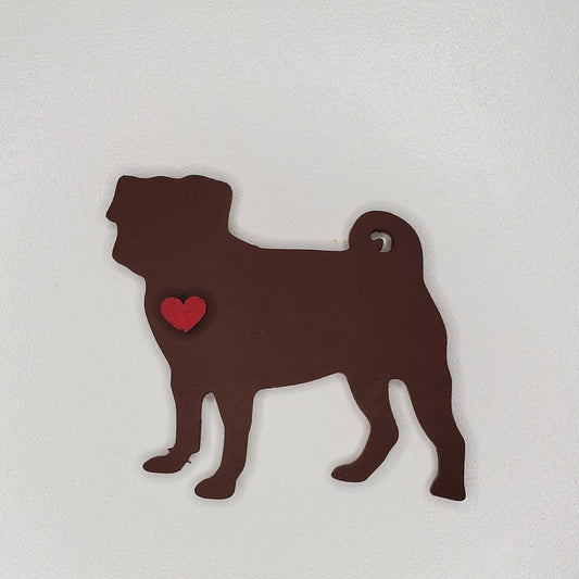 Laser cut hand painted Terra Brun Pug dog magnet. Ready to display or gift.