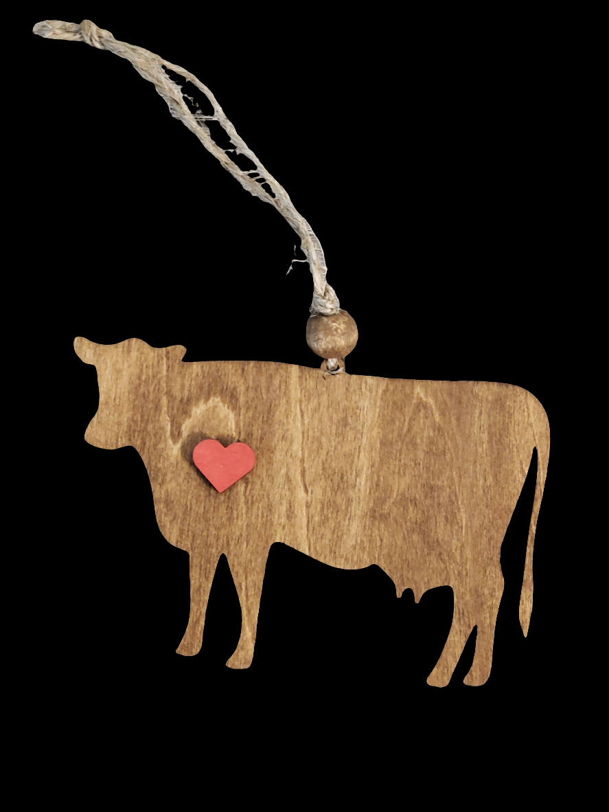 Wood Ornament, Car Charm - Cow