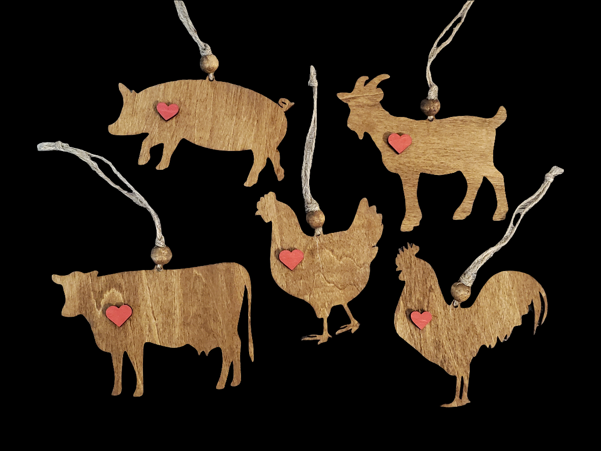 Wood Ornament, Car Charm - Cow