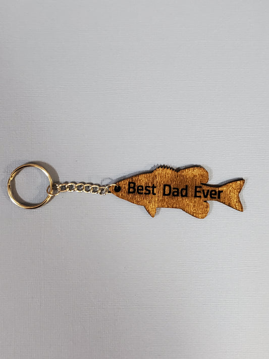 Hand Made laser cut wood keychain Best Dad Ever fish