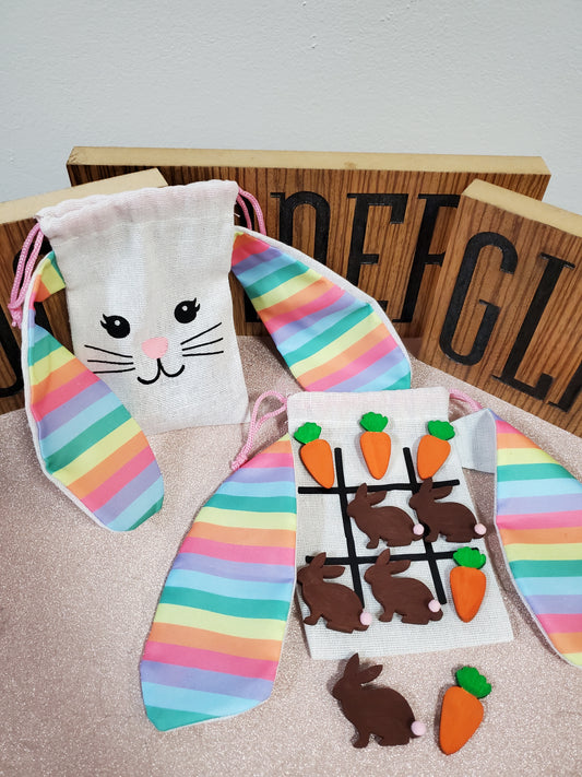 Easter Bunny Tic Tac Toe Bag And Game Pieces