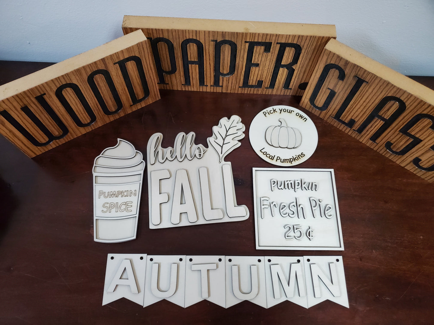 5 Piece Wood Tiered Tray Set - Fall