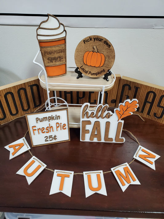 5 Piece Wood Tiered Tray Set - Fall