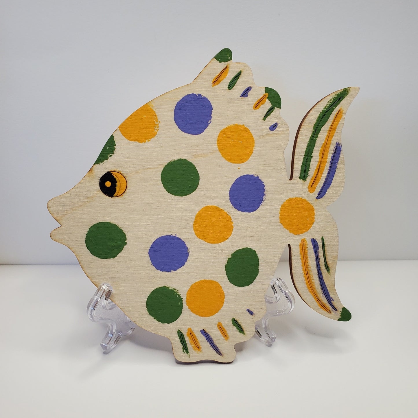 Wooden Fish Cutout with Multi-colored Dots