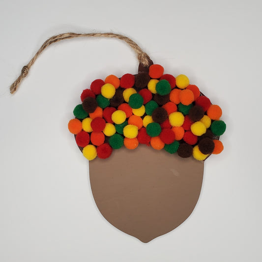 Wooden Acorn Shaped Cutout with Multi-colored Pom Poms on top
