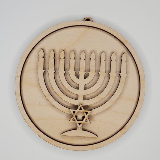 Wooden Sign - Menorah Small Round Wood Decor