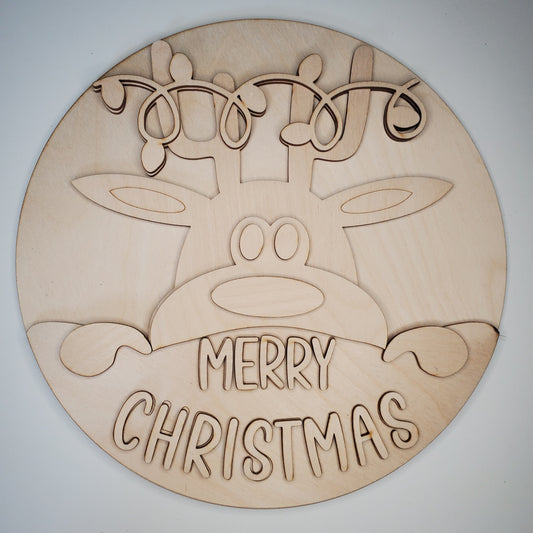 Round Door Hanger - Merry Christmas Reindeer