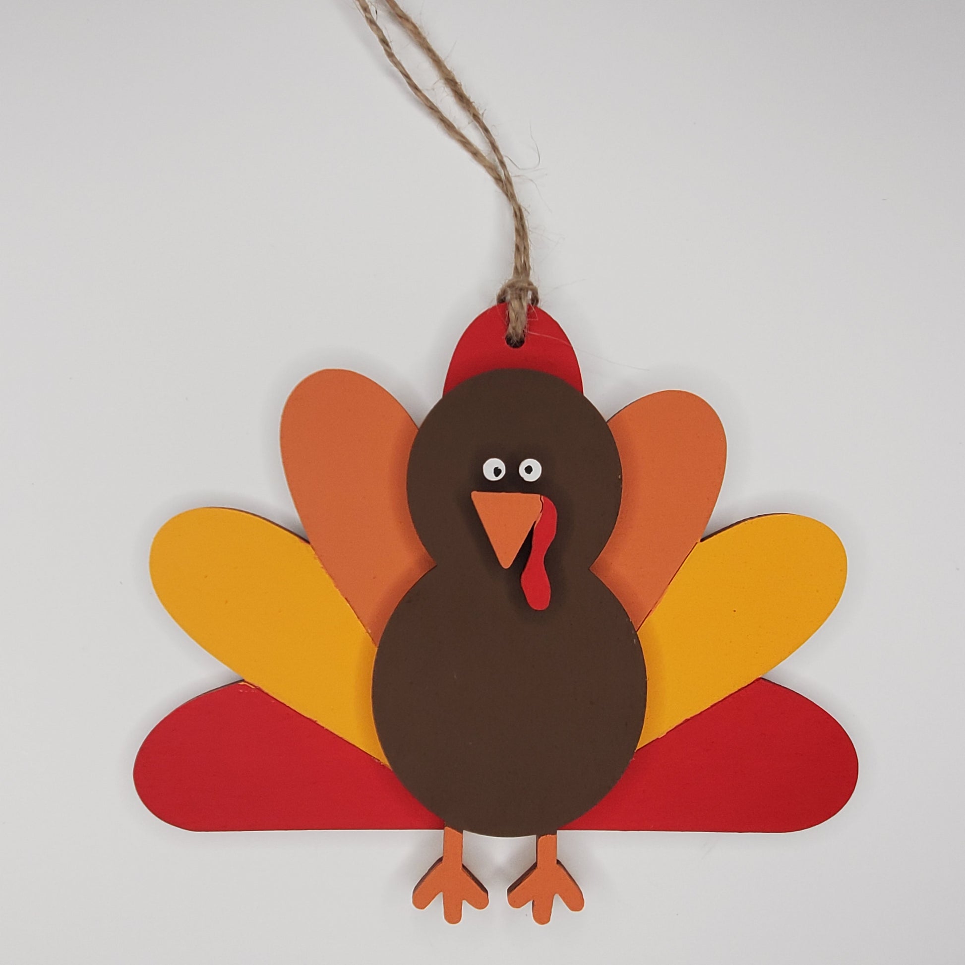 Wooden Turkey Cutout with Mutli-colored Feathers