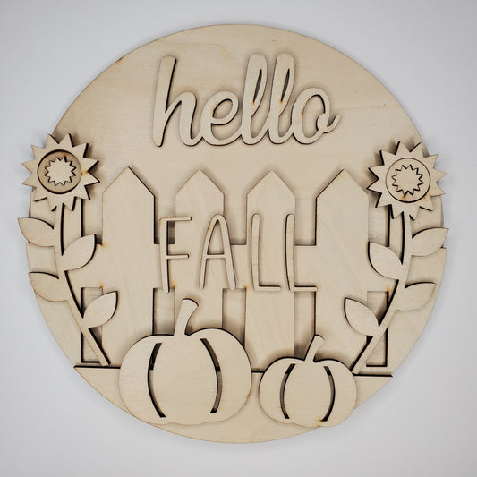 Round Door Hanger - Hello Fall Picket Fence