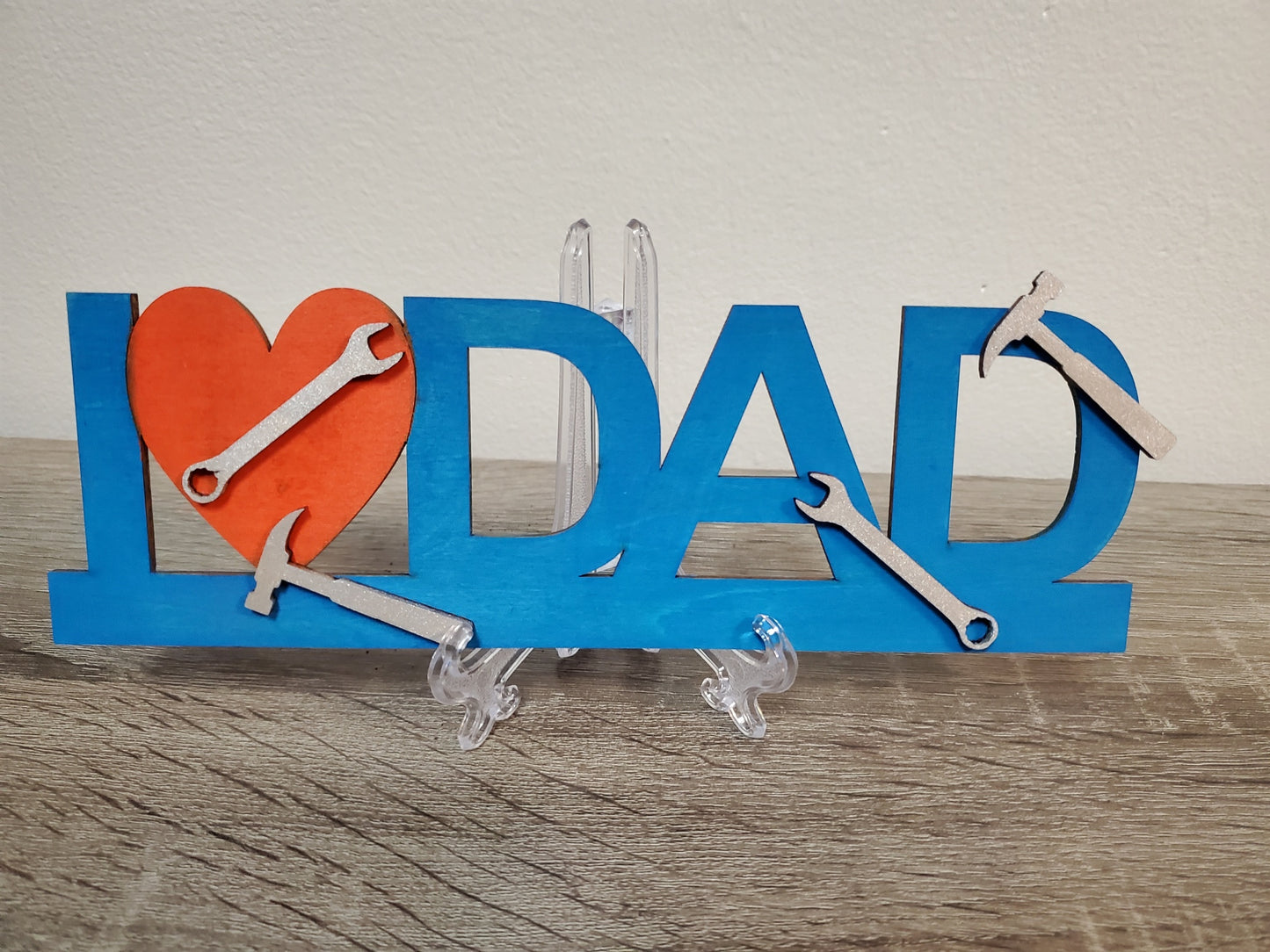 I love dad sign with tools. Laser cut wood. Completed product, hand painted. Or DIY Kit