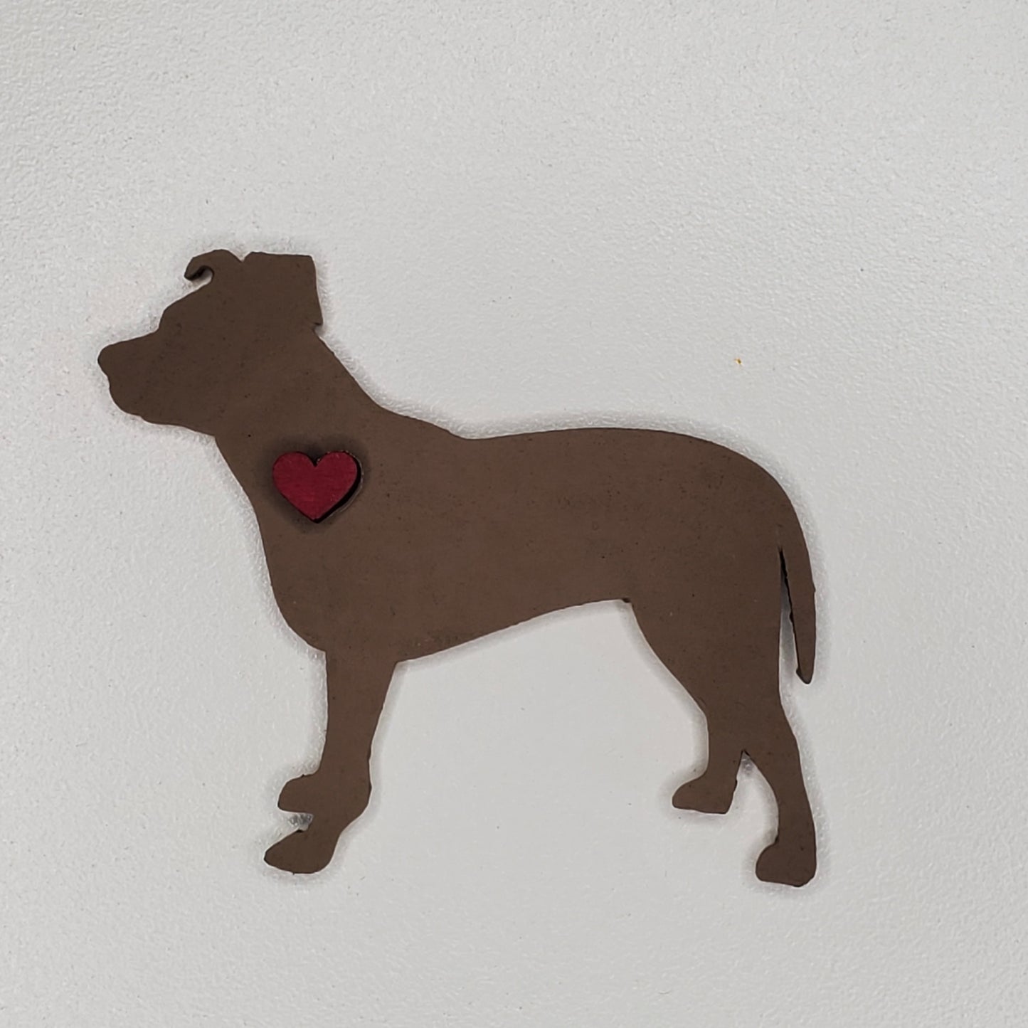 Laser cut wood dog magnet, Pit Bull, hand painted Down Home, adorned with a heart