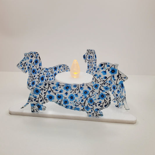 Designed and handmade acrylic tealight candle holder in dog breed Wired Dachshund