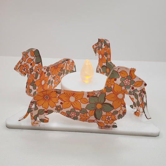 Designed and handmade acrylic tealight candle holder in dog breed Wired Dachshund