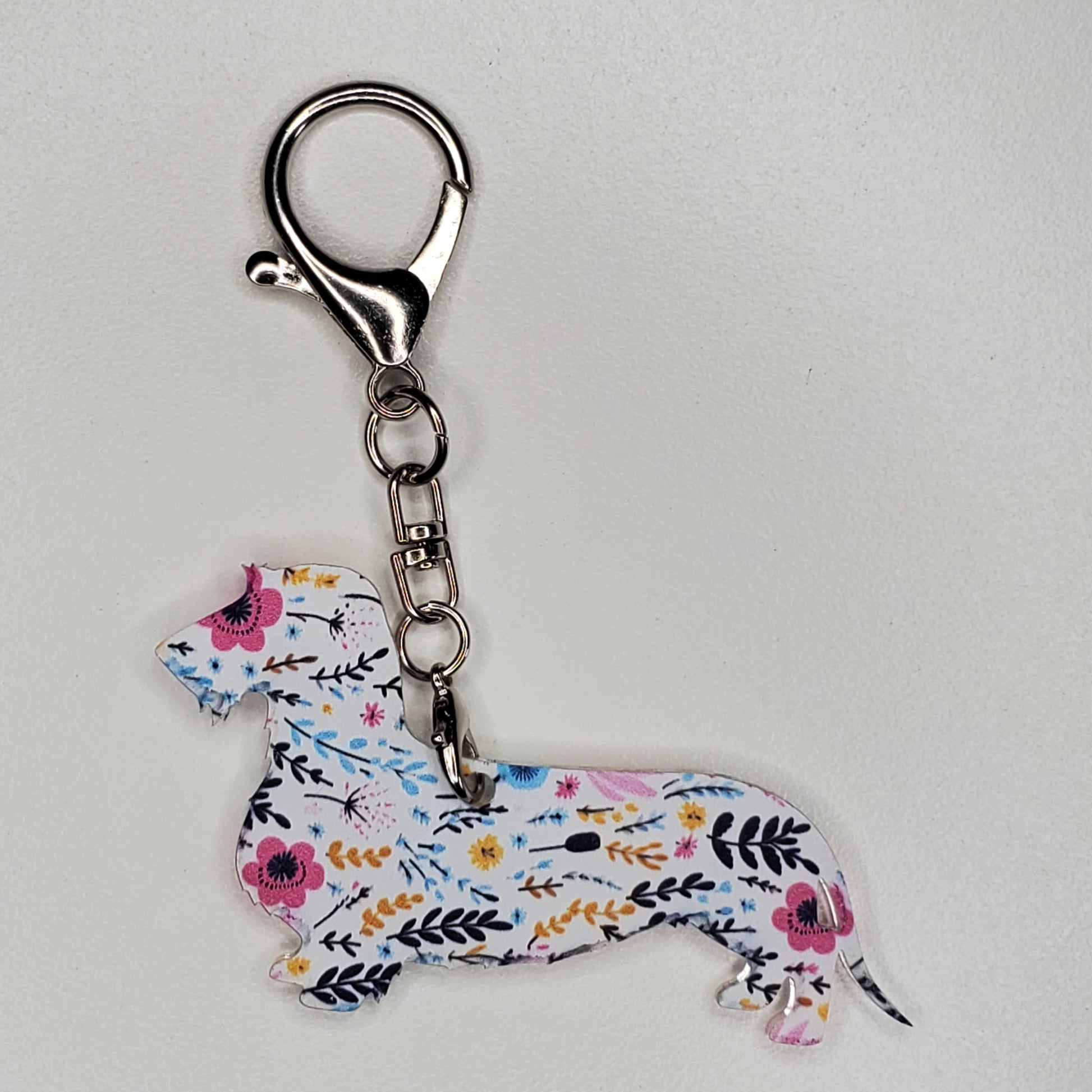 Acrylic Purse Charm Wired Dachshund Itty Bitty Ditsy Floral Pattern 
