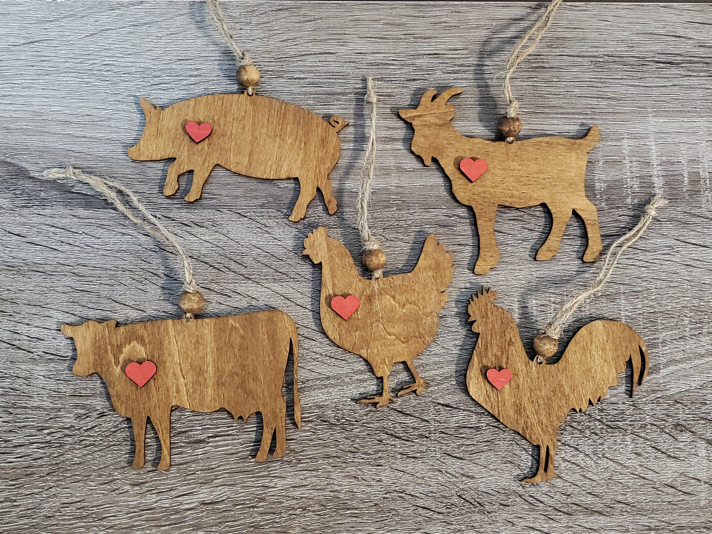 Laser cut wood chicken ornament or car charm. hand painted. Stain in color