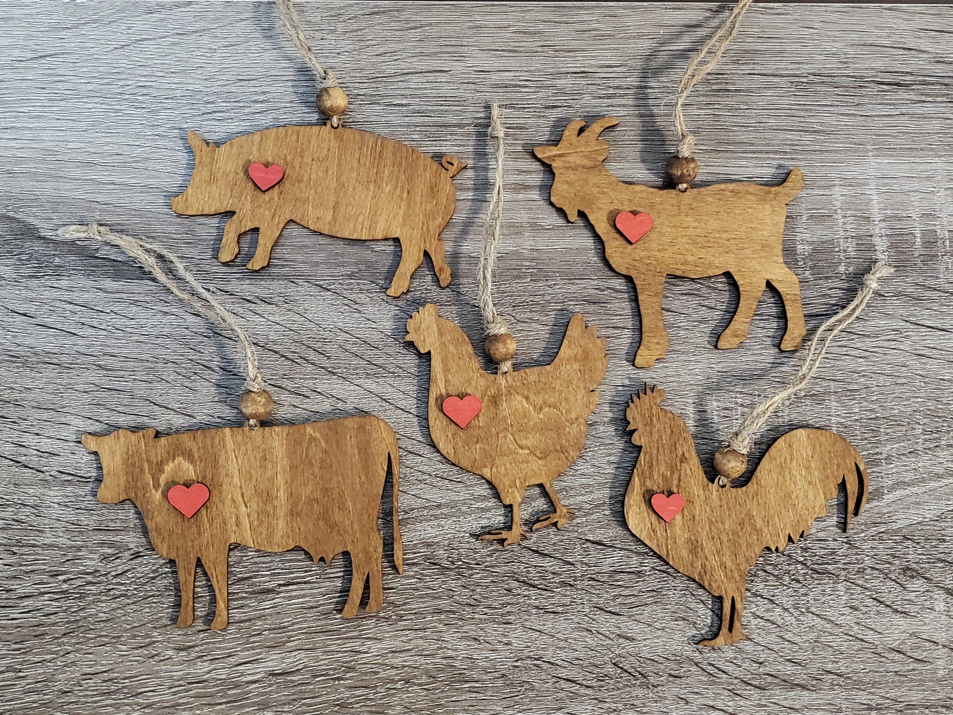 Laser cut wood chicken ornament or car charm. hand painted. Stain in color