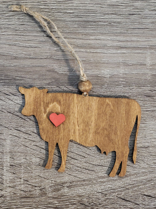 Wood Ornament, Car Charm - Cow